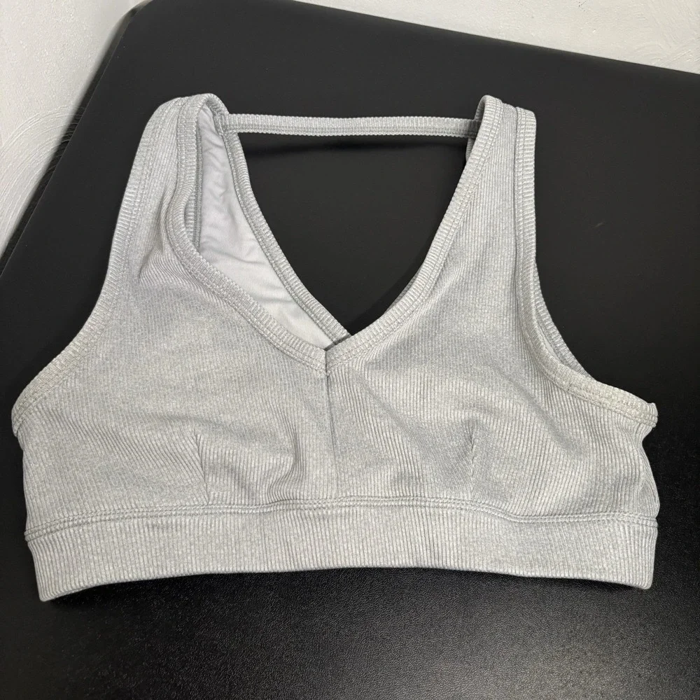 Alo Yoga Togetherness‎ Ribbed Sports Bra Womens Size Small Gray Stretch Gym Run